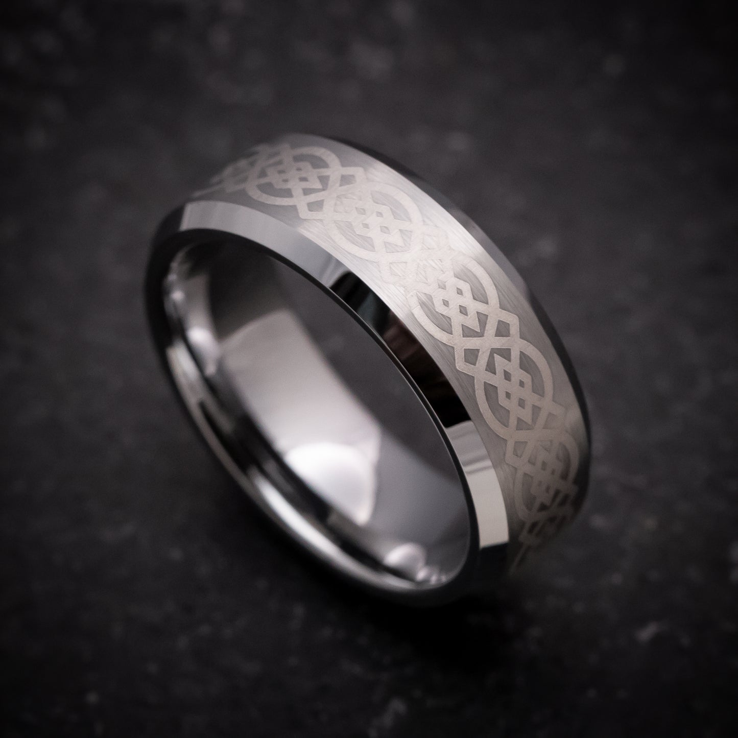 Tungsten Ring with Celtic Knot Pattern