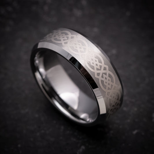 Tungsten Ring with Celtic Knot Pattern