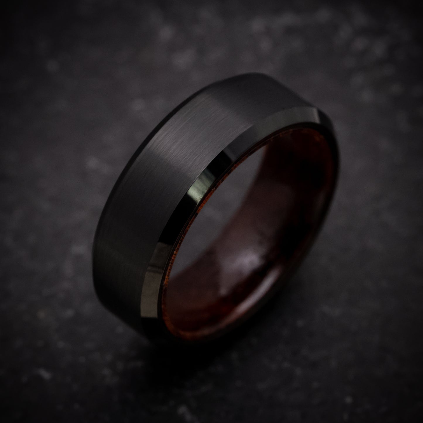 Black Tungsten Ring with Sapele Wood Sleeve