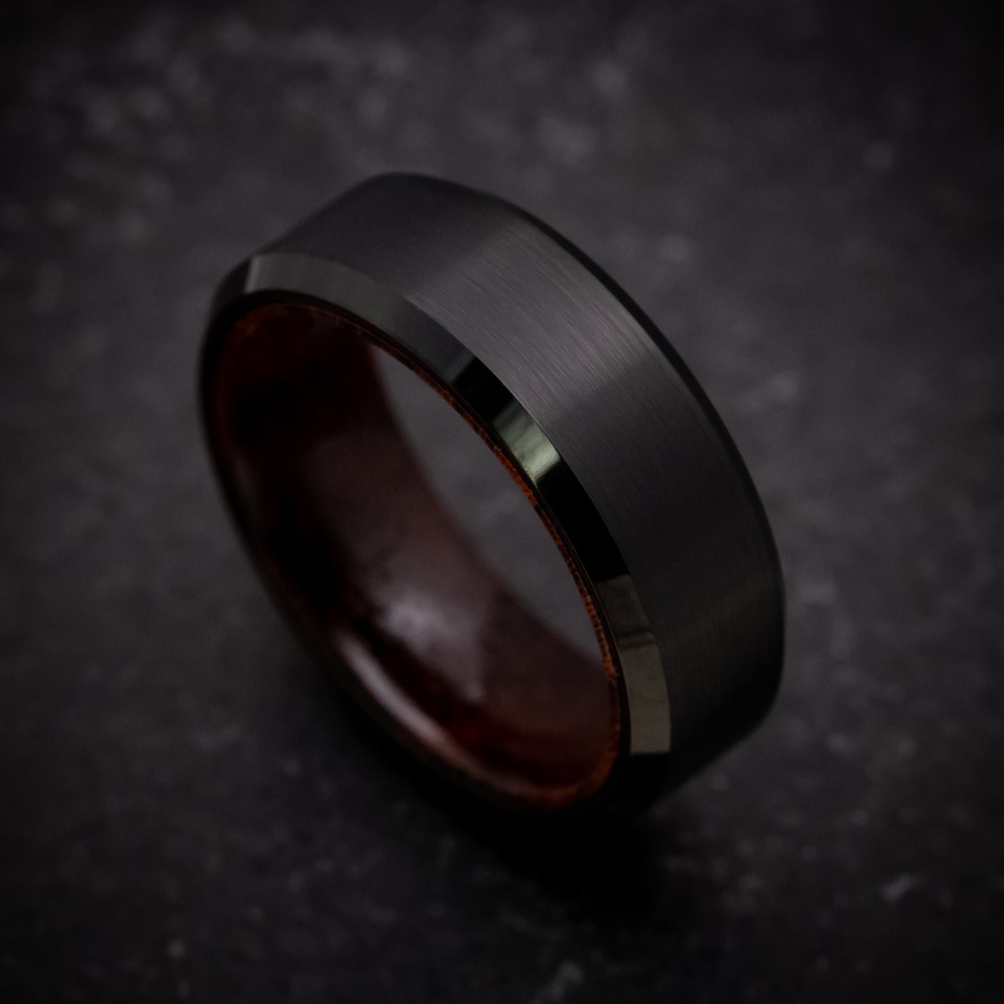 Black Tungsten Ring with Sapele Wood Sleeve