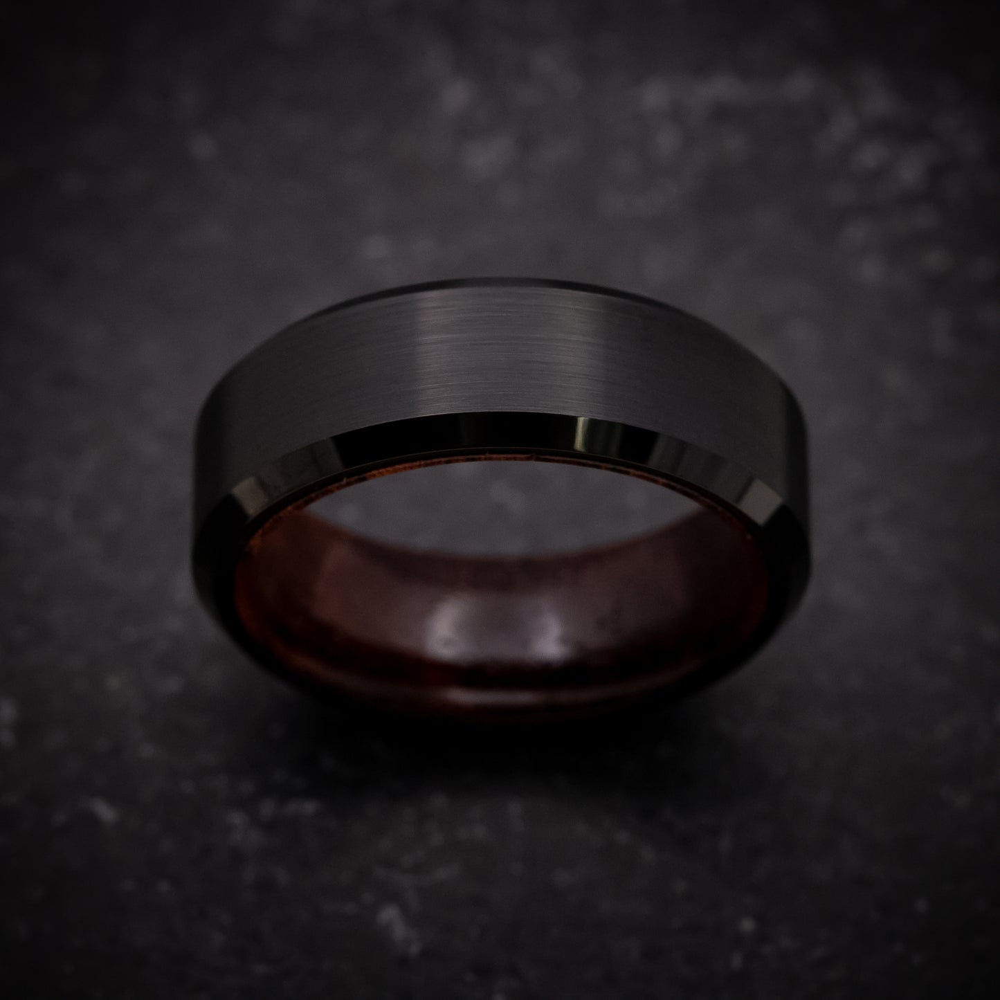 Black Tungsten Ring with Sapele Wood Sleeve