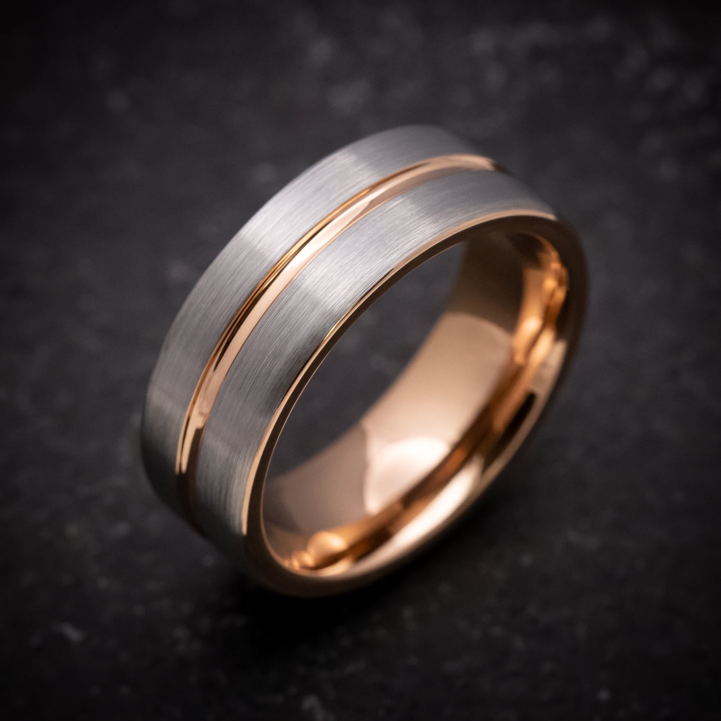 Tungsten Ring with Rose Gold Inlay and Sleeve