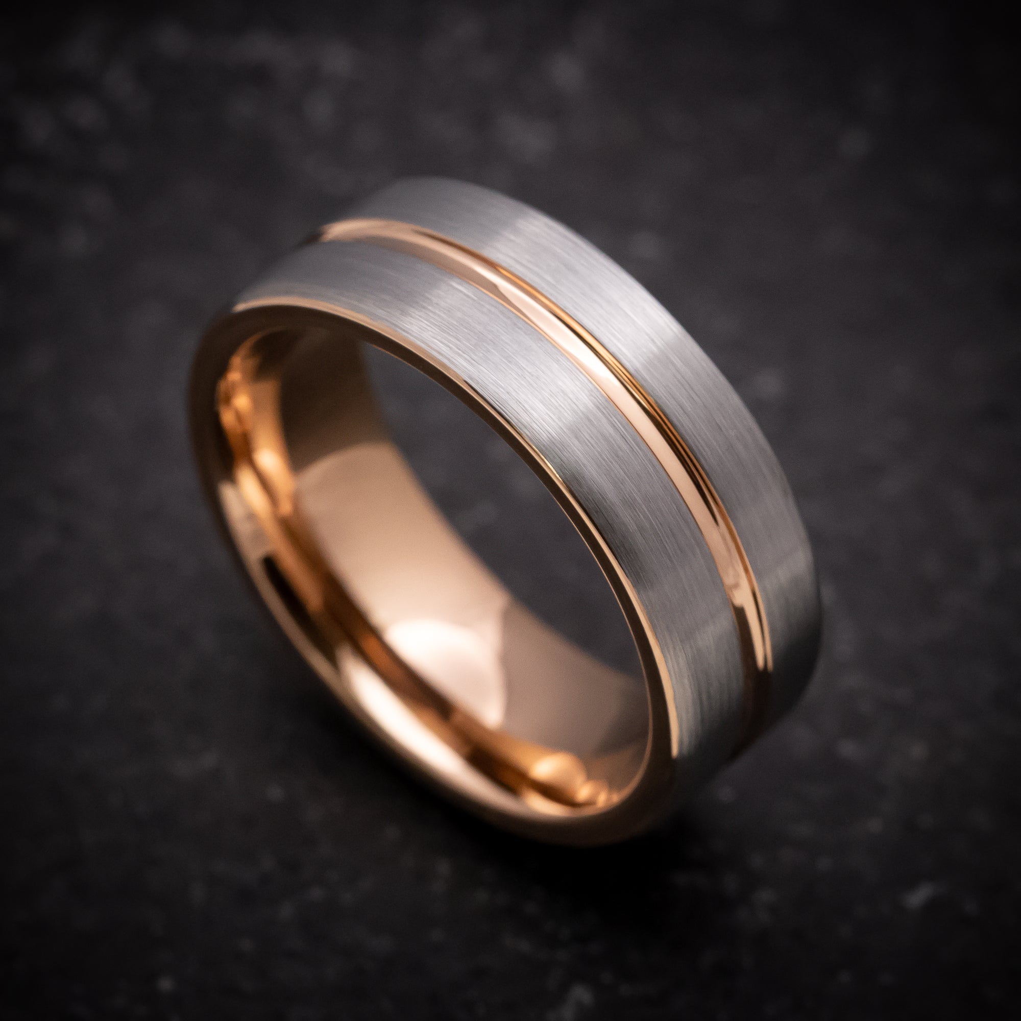 Tungsten Ring with Rose Gold Inlay and Sleeve – Anthem Rings