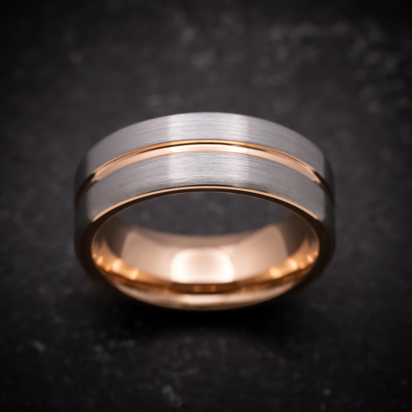 Tungsten Ring with Rose Gold Inlay and Sleeve