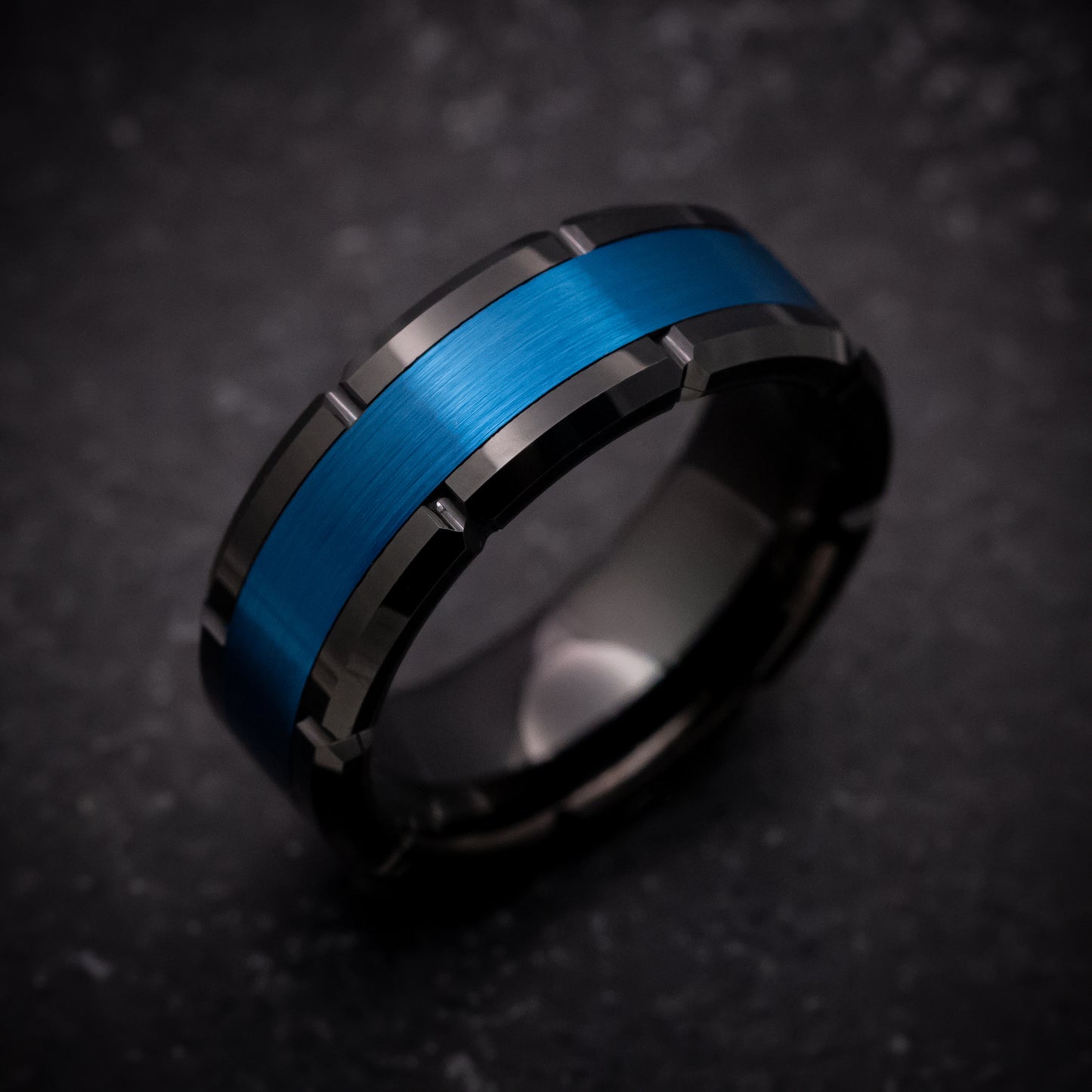 Black Tungsten Ring with Anodized Blue Inlay