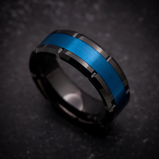 Black Tungsten Ring with Anodized Blue Inlay