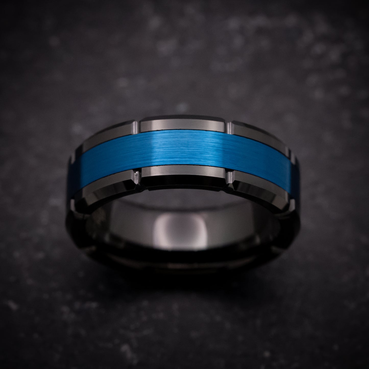 Black Tungsten Ring with Anodized Blue Inlay