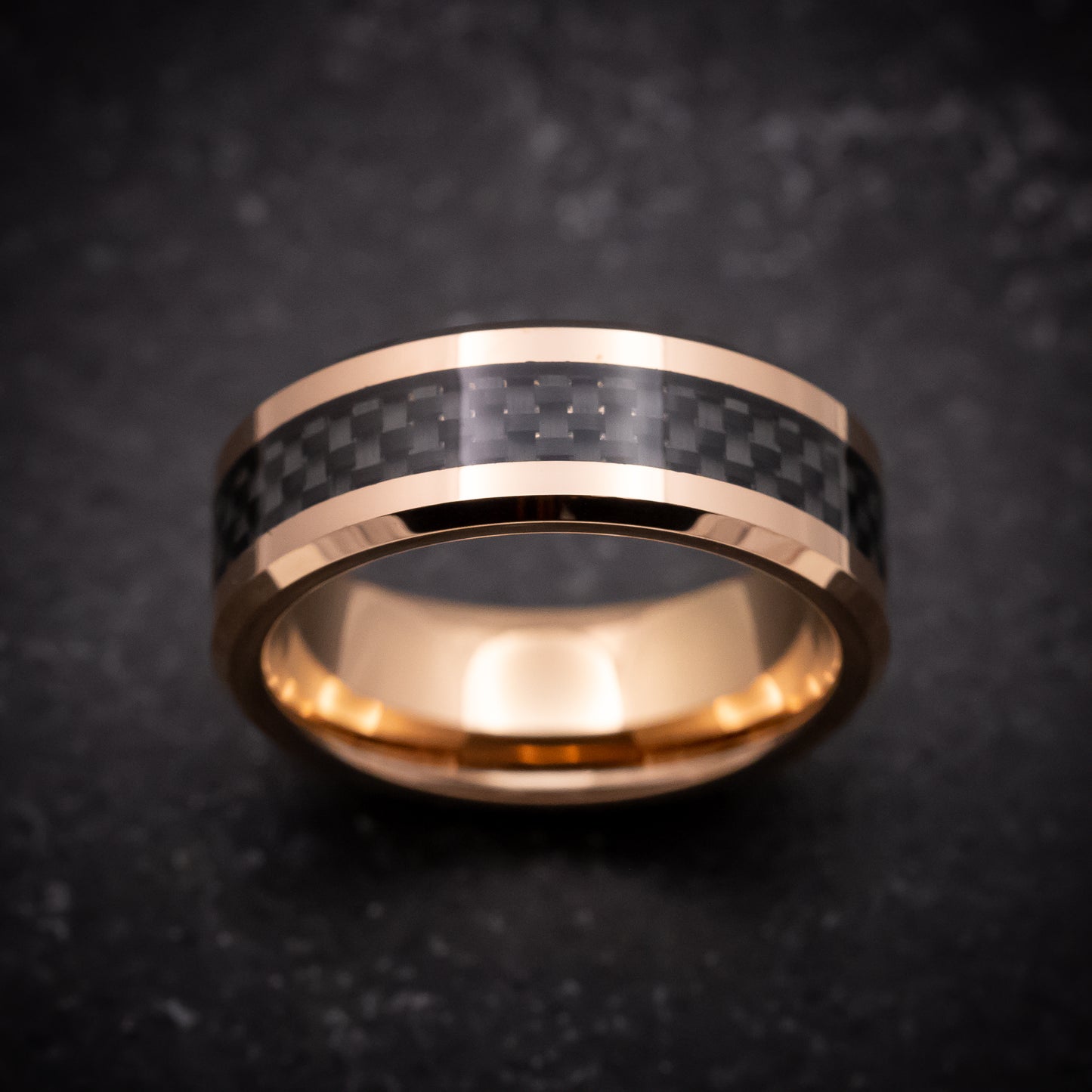 Rose Gold Tungsten Ring with Carbon Fiber Inlay