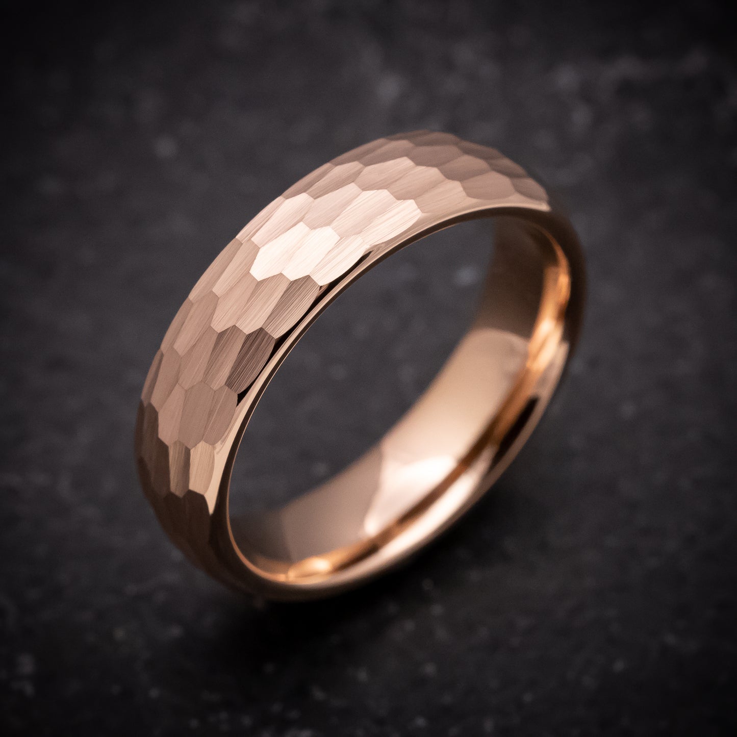 Rose Gold Tungsten Ring with Hammer Finish