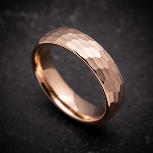 Rose Gold Tungsten Ring with Hammer Finish