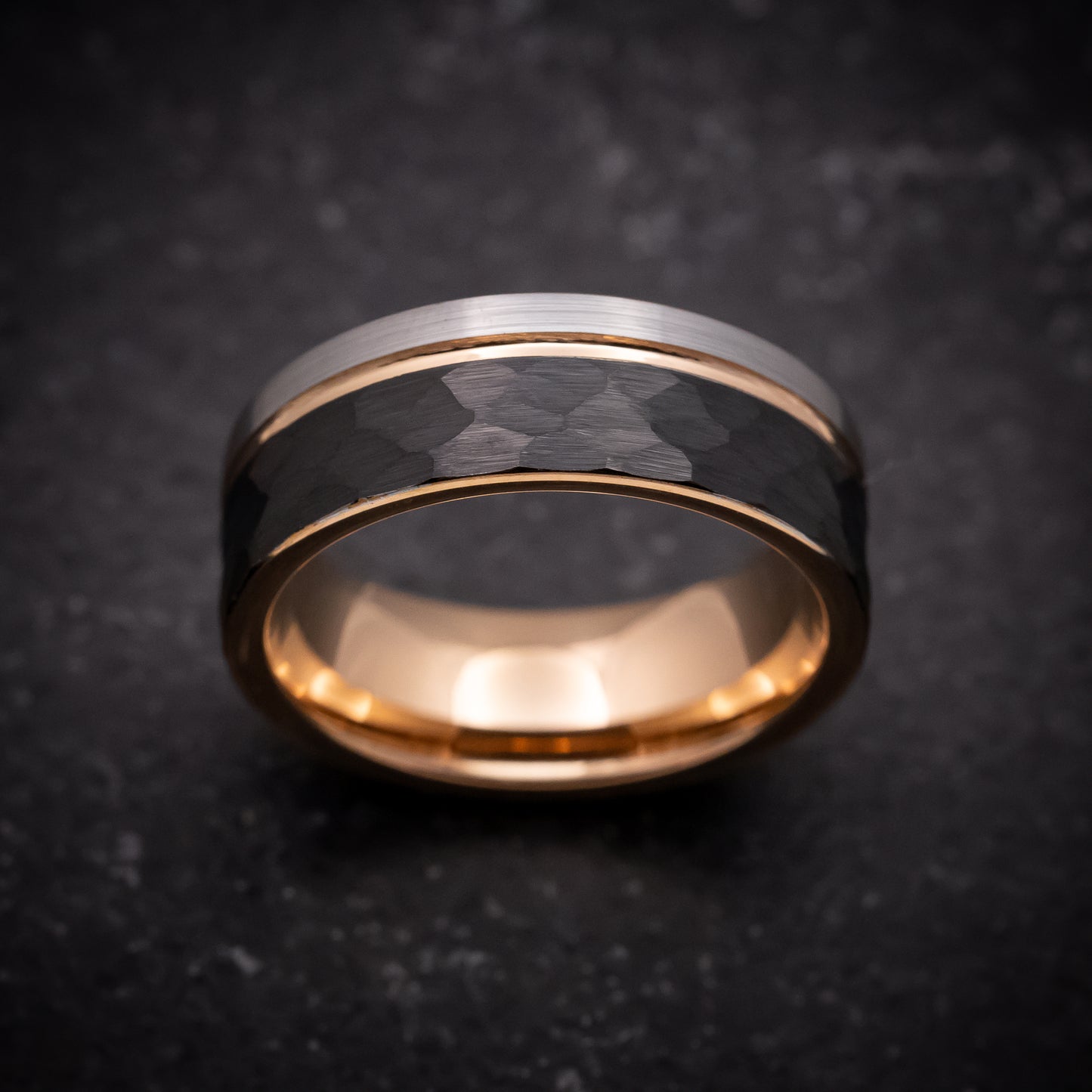 Rose Gold and Black Tungsten Tri-Tone Ring