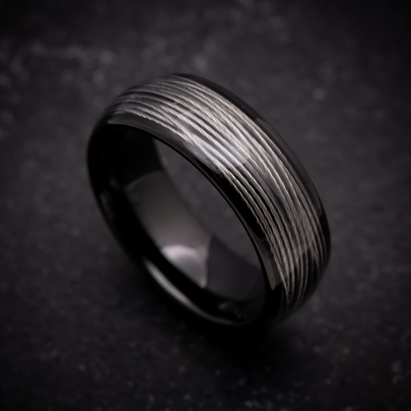 Black Tungsten Ring with Silver Wire Inlay