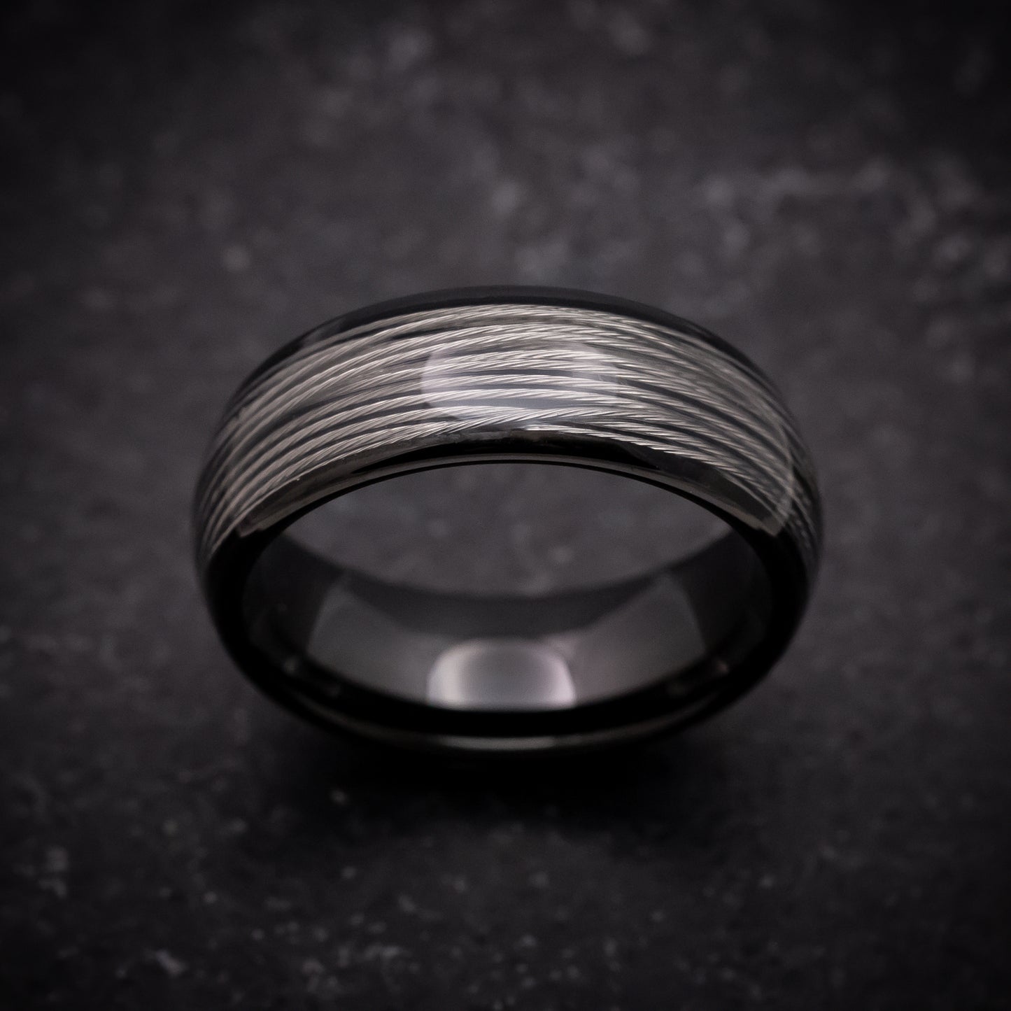 Black Tungsten Ring with Silver Wire Inlay