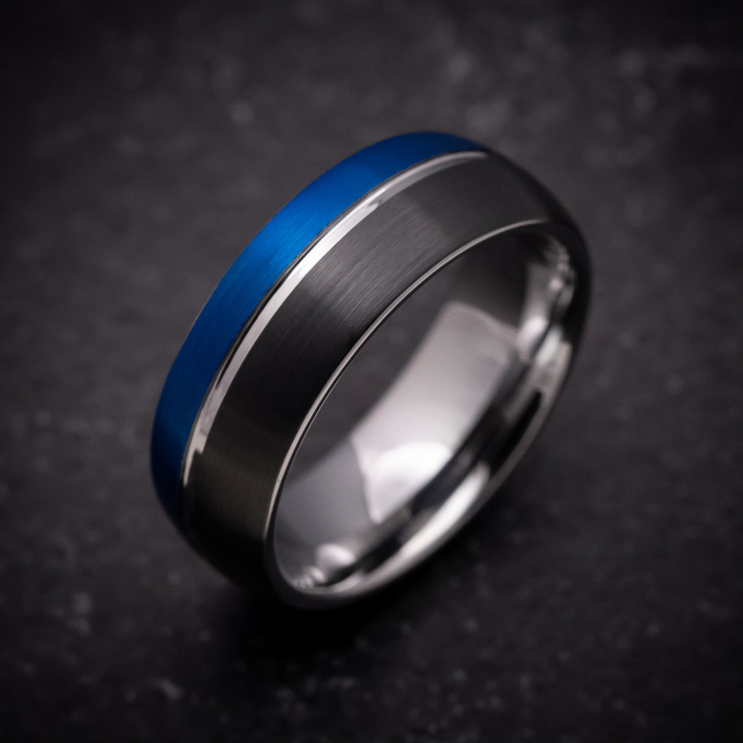 Black Tungsten Ring with Anodized Blue Accent