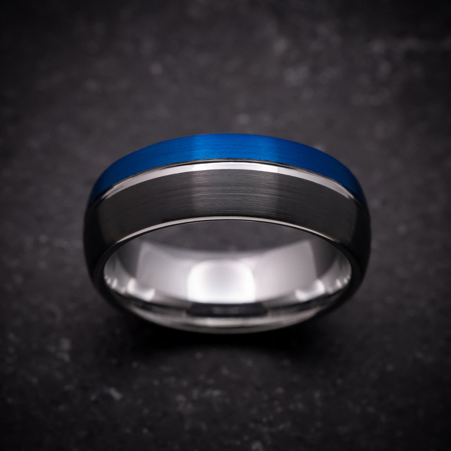 Black Tungsten Ring with Anodized Blue Accent