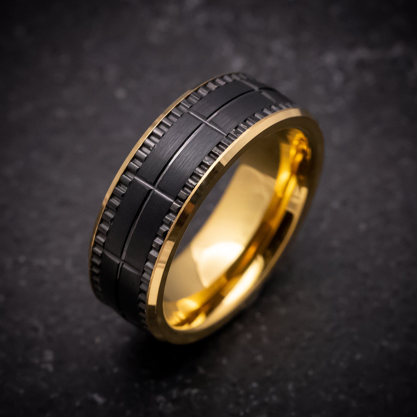 Yellow Gold Tungsten and Black Tungsten Ring