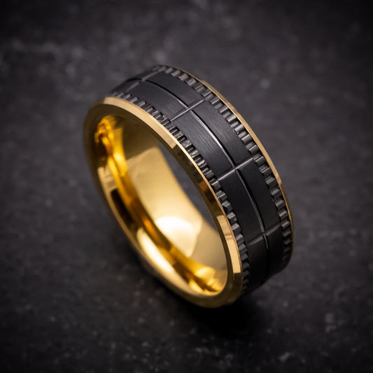 Yellow Gold Tungsten and Black Tungsten Ring