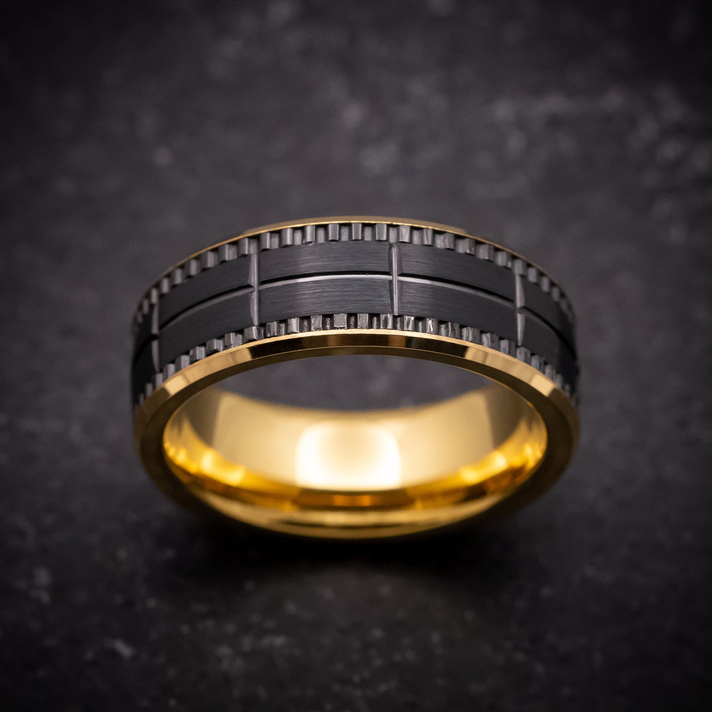 Yellow Gold Tungsten and Black Tungsten Ring