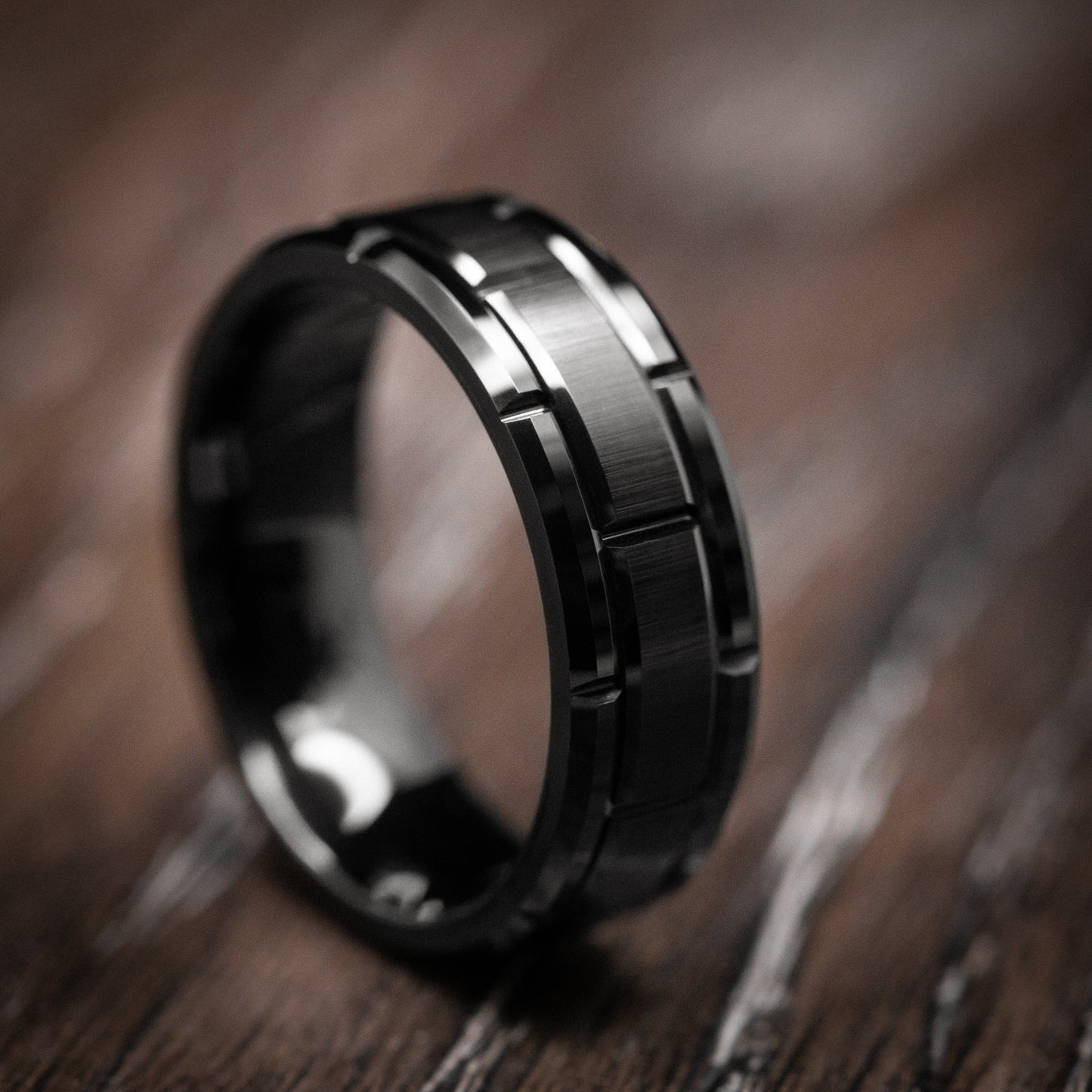 Black Tungsten Ring with Brick Pattern