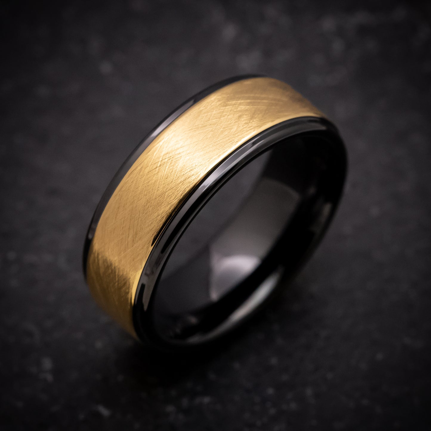 Black Tungsten Ring with Yellow Gold Inlay