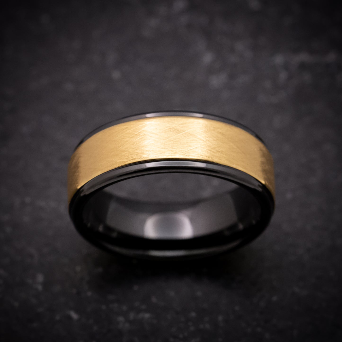 Black Tungsten Ring with Yellow Gold Inlay