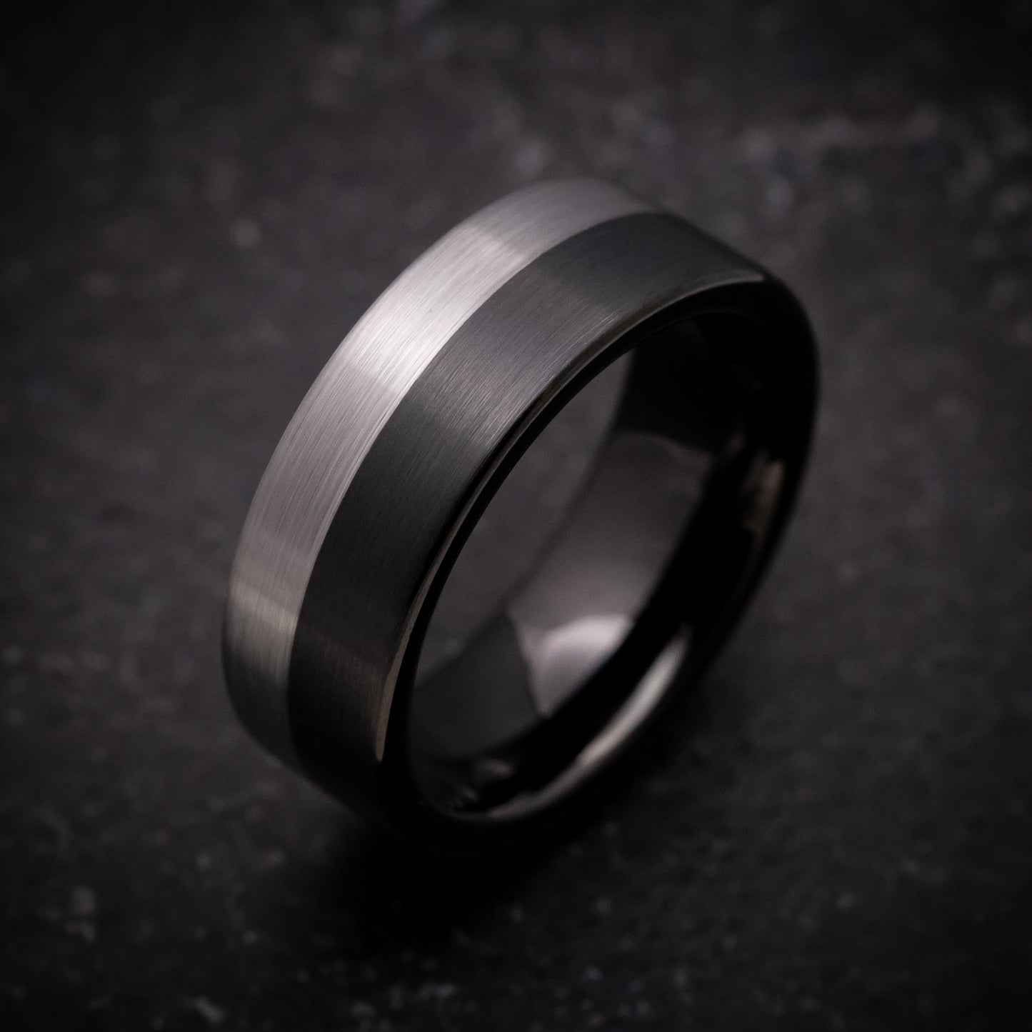 Black Tungsten Ring with Grey Tungsten Accent