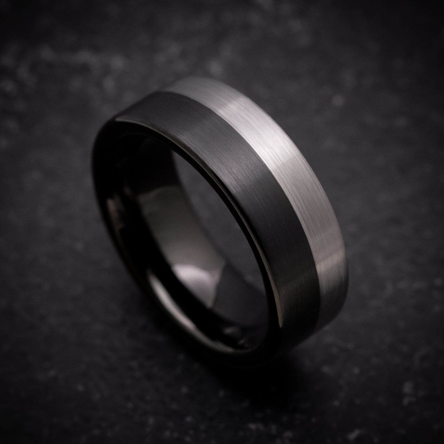 Black Tungsten Ring with Grey Tungsten Accent