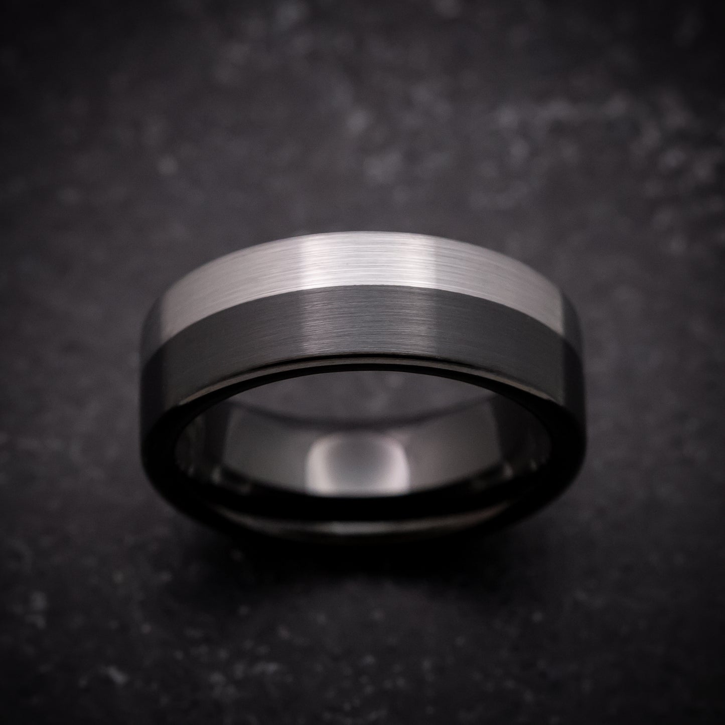 Black Tungsten Ring with Grey Tungsten Accent